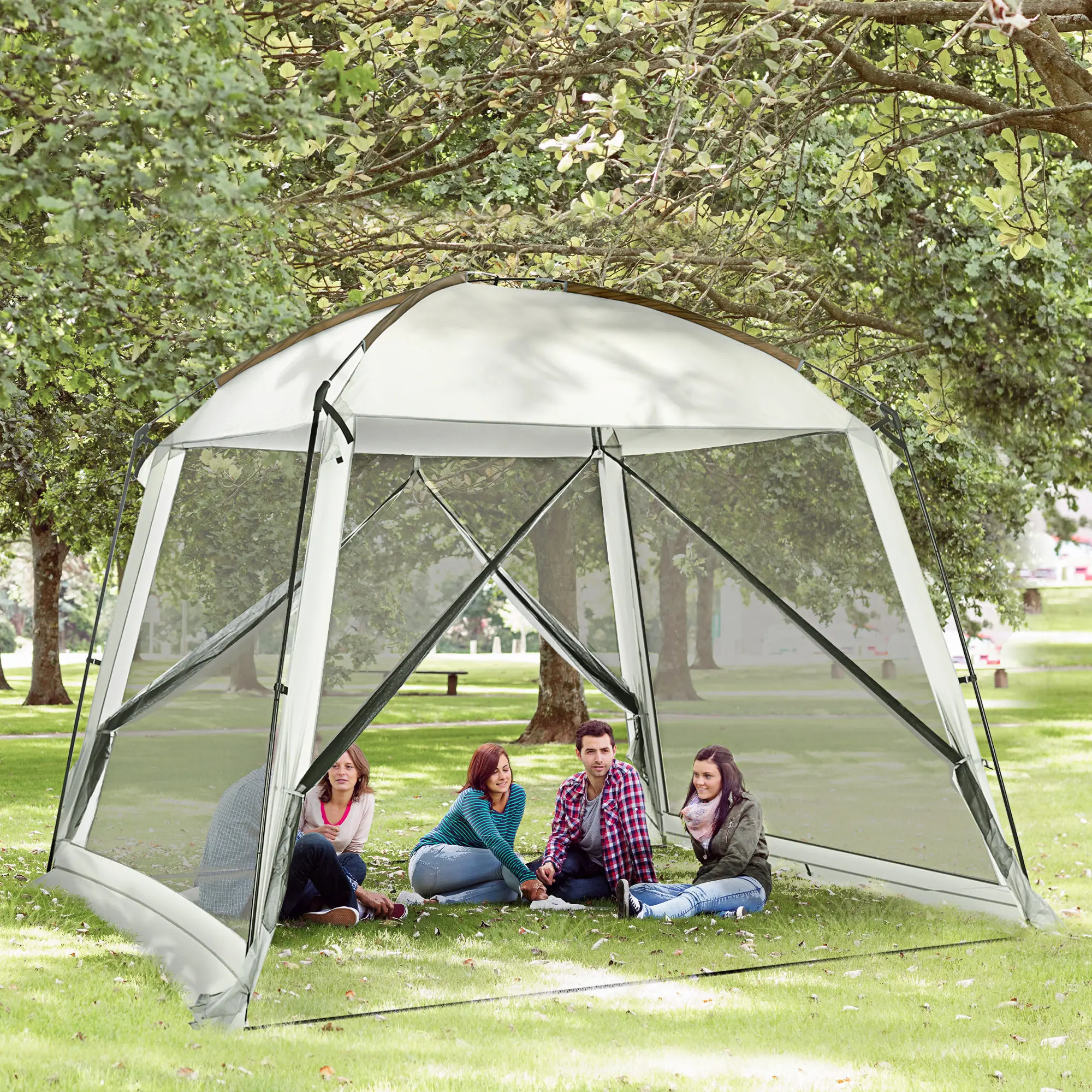 6-8 Person Anti-Ultraviolet Insect-Proof Tunnel Tent, Spacious Mesh Screen Tent with Breathable Netting Walls, Fiberglass-Metal Poles & Stable Structure, Ideal for Backyard Lawn Summer Parties, Anti-Ultraviolet Tunnel Tents, Insect-Proof Tunnel Tents