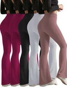 5 Pcs Korean Style Micro Flare Pants, Lightweight Comfortable Casual Pants, Fitted Plain Design for All Seasons, Perfect for Commute and Sports