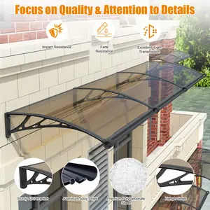 Solid Polycarbonate Door Awning with ABS Brackets UV Rain Snow Protection Canopy for Door Window Durable Porch Awning with Separate Drainage Design
