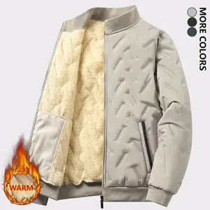 Men's Fleece-lined Thickened Stand Collar Cotton Jacket with Checkered Quilted Design Warm Long Sleeve Coat for Autumn Winter Daily Commutes & Outdoor Activities