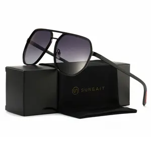 SUNGAIT Retro Aviator Sunglasses for Men Women Polarized Classic 80s Vintage Trendy Square Sun Glasses TAC UV400 Protection Pilot Shades