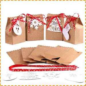 24-  Paper  Bags Assortment with Holiday Tags for Christmas Party Favors, 5 x 3 x 7 Inches