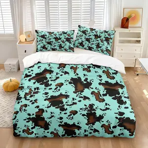 NO COMFORTER Multiple Size 3Pcs Western Cow Print Duvet Cover Set, 100% Microfiber, Breathable & Durable, Wrinkle Resistant, All Season Use, Rustic Bedroom Decor