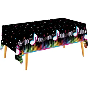 Music Party Disposable Tablecloth, Plastic Table Cover for Music Themed Birthday Party, 3 PCS, 54”x108”