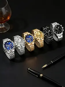 6 pieces/set business fashion men's watch set, Analog Quartz Watch, round dial, daily decoration, fashionable and versatile exquisite watch set, birthday gift, men's luxury watch