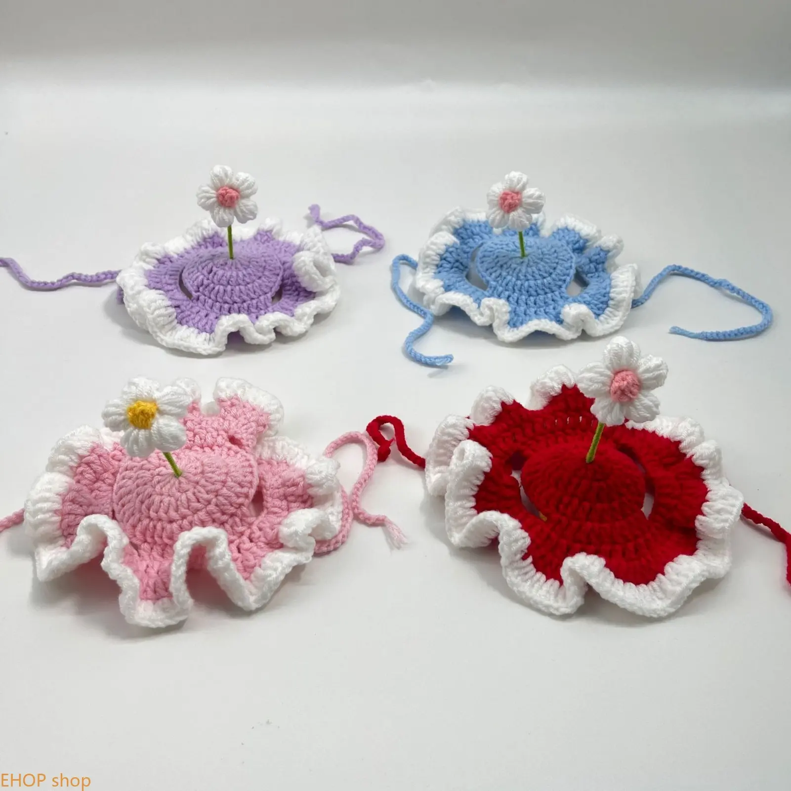 Spring Floral Pet Hat Handmade Knitted Cute Cat Headgear Dog Headpiece For British Shorthair Small Pets Fashion Accessory