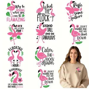 12pcs/set Funny Tropical Flamingo DIY Iron-On Stickers - Washable Plastisol Heat Transfer Decals with Humorous Phrases for T-Shirts, Jeans, Masks, Backpacks - Vibrant Pink & Green Designs, Apparel Decoration | Playful Flamingo Design | Washable Transfers