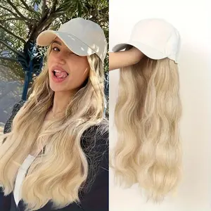 Pickleball hat wig, long wavy hair wig, integrated synthetic fiber wig with baseball cap