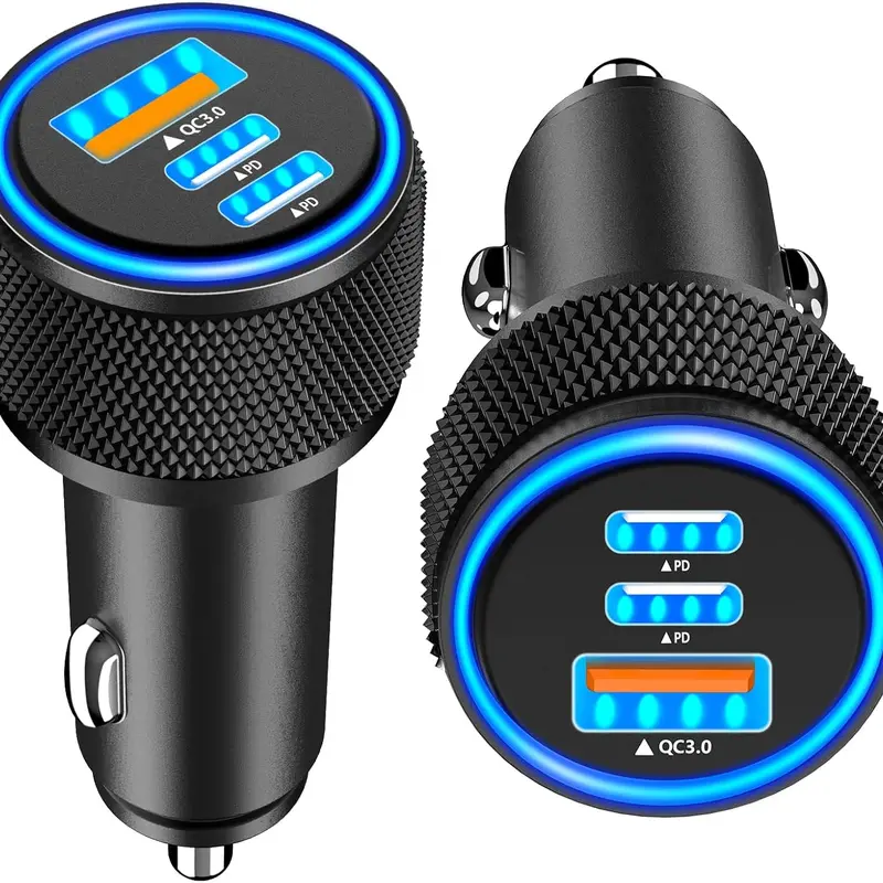 2-Pack 67W 3-Port Fast Charging Auto Accessories Car Phone Charger - Cigarette Lighter Plug-In Adapter with USB-C & USB-A, 55.0 to 72.9 W Output, 2-Pack Backup for iPhone 17/16/15/14/13/12 Pro Max, iPad Pro, Android Devices On-the-Go Charging