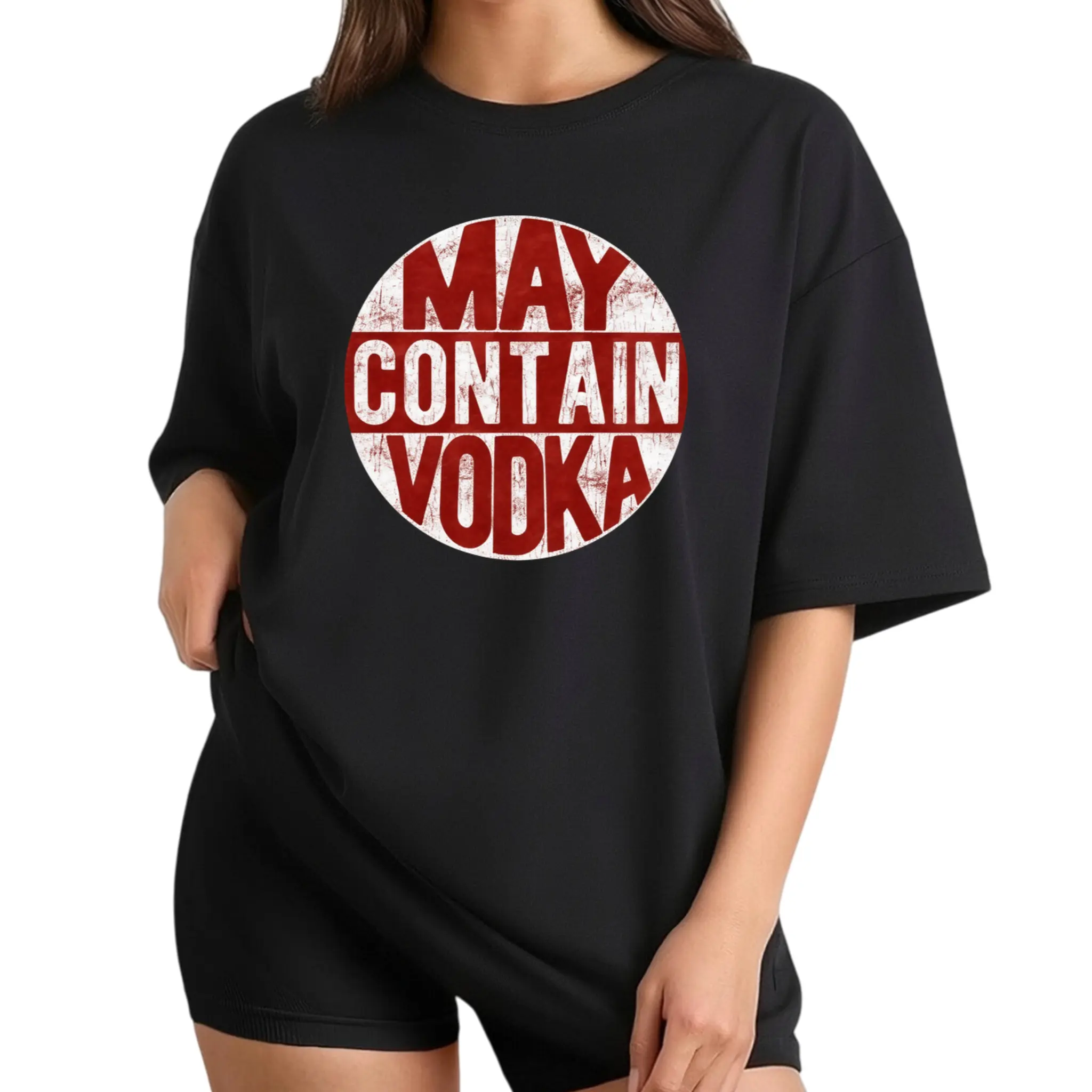 Womens May Contain Vodka T Shirt Funny Liquor Drinking Party Graphic Tee Funny Womens T Shirts Cute Vintage Fashion Casual Ladies T-Shirt Gift Liquor Tops for Women Funny Drinking Top Women's Novelty Tees