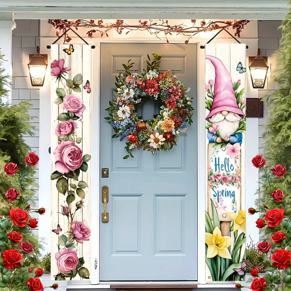 Spring Floral Butterfly Theme Banner Set, Indoor Outdoor Party Decorations, Doorway Wall Hanging Signs, No Power Required