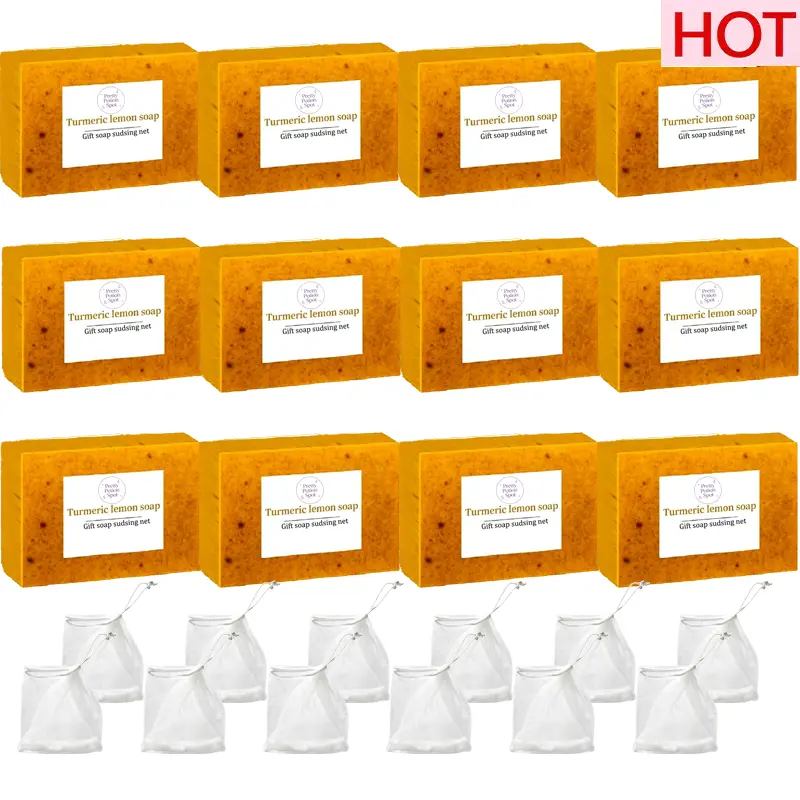 [Family Pack]Lemon Turmeric & Kojic Acid Soap Bar for Face & Body Wash, 12PCS , Daily Skin Cleanser Sets for Women & Men,  with Soap Saver Bags, Moisturizing Gentle Kojic Acide Soap