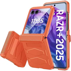 for Motorola Razr 2025 Case with Hinge Cover,Built-in Screen Protector Shockproof All-Inclusive Smartphone Cover Wireless Charging for Motorola Razr 2025(Natural Titanium)