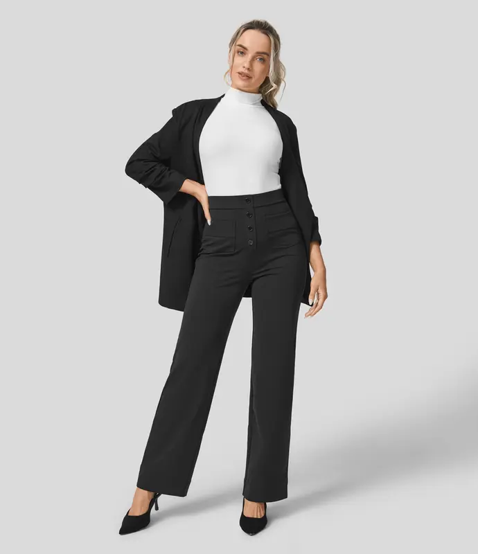 Halara High Waisted Button Multiple Pockets Straight Leg Casual Pants   #TikTokShopHolidayHaul 2