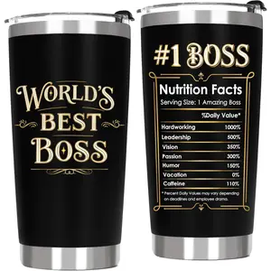 Worlds Best Boss Appreciation Gifts for Men - Boss Birthday Gift Ideas for Male Insulated Stainless Steel Travel Coffee Tumbler 20 OZ Black