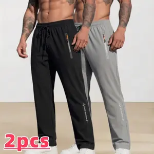 2-pack men’s sports casual pants: jogging athletic long pants, everyday casual pants, breathable and comfortable pants suitable for outdoor activities