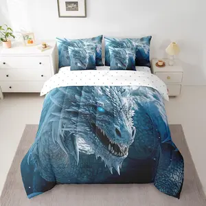 Feelyou 7-Piece 3D Dragon Bedding Set - Soft, Breathable Bedding with Bedsheet Sets & Quilt, Mysterious Wildlife Themed for Boys