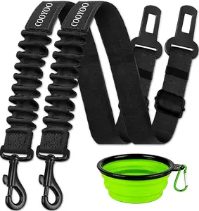Dog Car Seat Belt 3-Piece Set, Adjustable Retractable Harness for Vehicle, Heavy Duty Nylon Pet Safety Belts