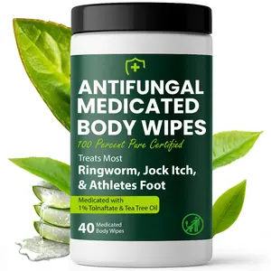 Body Wipes for Men & Women | Cleansing Body Wipes for Wrestling, Combat, Gym, Camping I Medicated with 1% Tolnaftate, Tea Tree Oil | Treats Ringworm, Jock Itch, Athlete's Foot | 40 Wipes