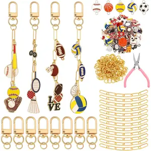 168pcs Football Golden Keychain Making Kit |   Bat Sports Football Charm Jewelry Making Baseball Volleyball Ornaments Bulk for Key Ring Art Adults Women Bag Gift - Zinc Alloy by LINNO