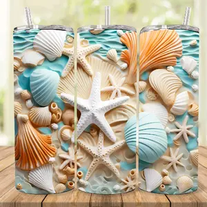 Beach Theme 20oz Tumbler with Starfish and Seashells Design for Summer Drinks Bottle Drinkware Water Bottles Cup Mug Washable Reusable Bottled Portable