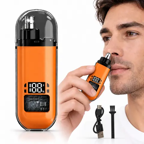 Nose Ear Hair Trimmer, USB Rechargeable Electric Nose Trimmer with Digital Display, Portable Dual-Use Personal Grooming Trimmer with Cleaning Brush