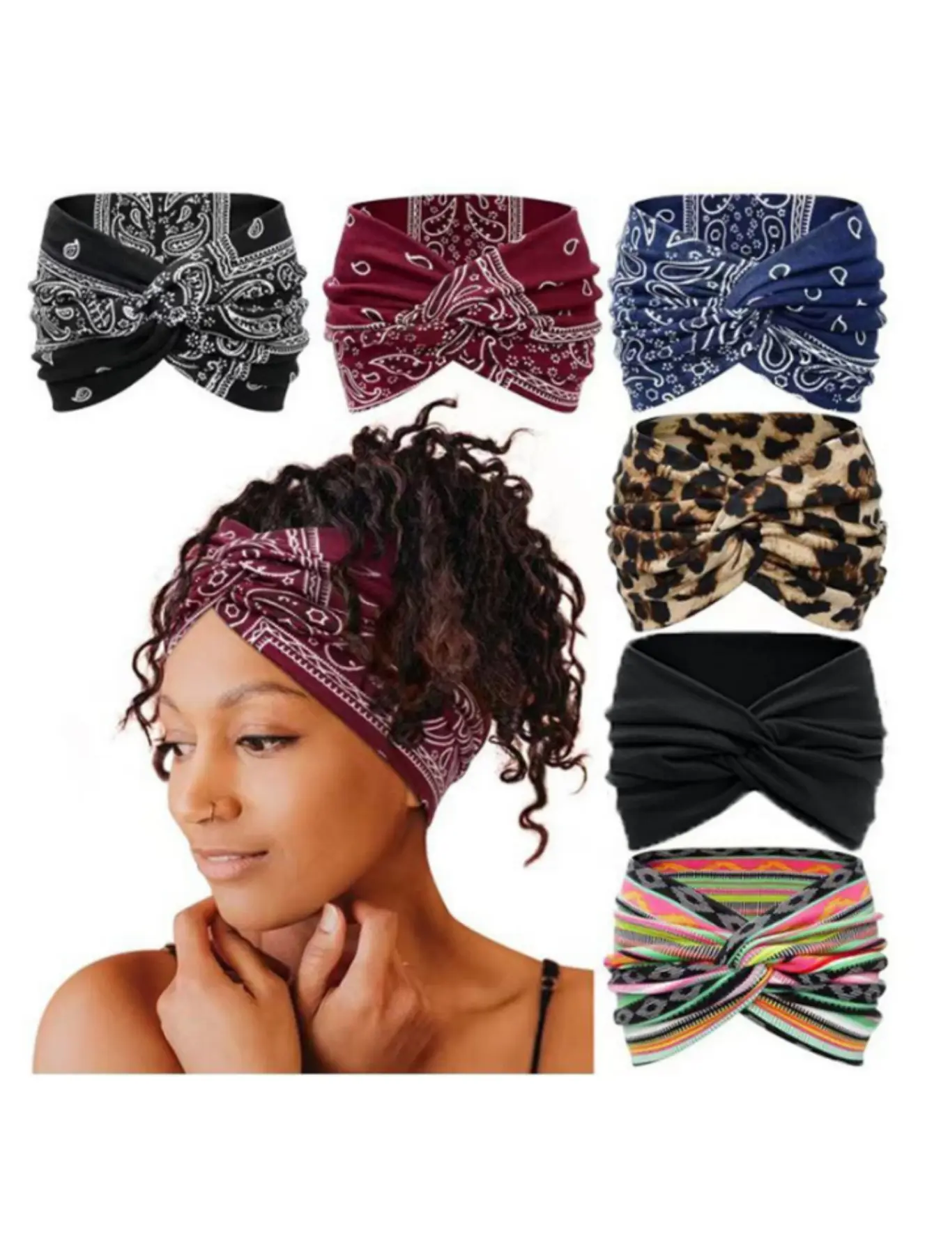 Bohemian elastic headband, yoga exercise headband, sweat wicking cotton headband, women's headwear, hair accessories, Knotted headband, Headband Set, Sweat Bands For Head, Headbands Women, Workout Headbands