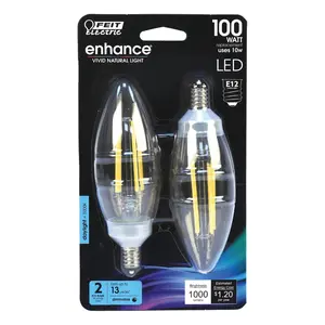 Feit Electric 100 Watt Replacement Daylight 5000K E12 Base B10 Dimmable LED Light Bulb 2 Pack