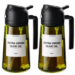 2PCS ,Olive Oil Dispenser, 2 in 1 Oil Sprayer for Cooking, 16oz/470ml Glass Oil Spray Bottle with Pourer, Food-grade Oil Dispenser and Oil Sprayer for Kitchen, Salad, Frying, BBQ -  Air Fryer Accessories - Olive Oil Sprayer for Cooking w/Stickers outdoorf