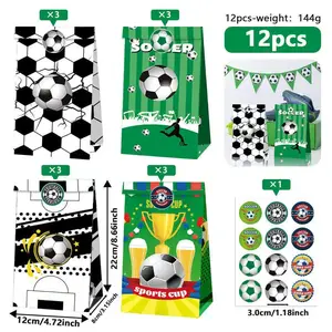 12Pcs Soccer Party Favor Gift Bags Set with Stickers – Soccer Theme Paper Goodie Bags, Sports Birthday Party Supplies, Game Day Treat Bags, Green Field Party Decorations, Snack & Candy Bags