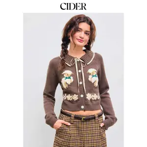 Cider [2 colors, size 2-26] Knitted Collar Bowknot Sheep Cardigan