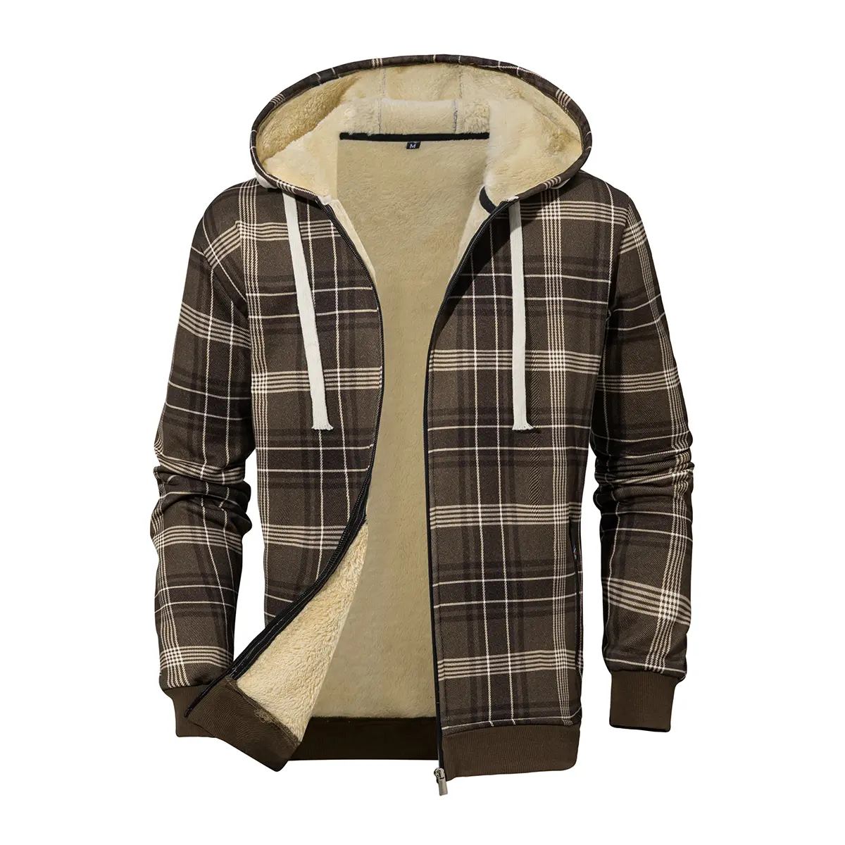 Men's Plaid Hooded Cardigan, Casual Long Sleeve Thick Knit Sweater, Open Front Long Length Top with Drawstring, Machine Wash, Multi-Size