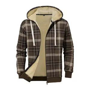 Cozy Thickened Hooded Cardigan: Adjustable Drawstring Style with Plaid Pattern Print – A Versatile Wardrobe Essential That Keeps You Comfortable All Day Boasting a Classic Checkered Aesthetic Great for Errands Evening Walks or Relaxing at Home in Stylish
