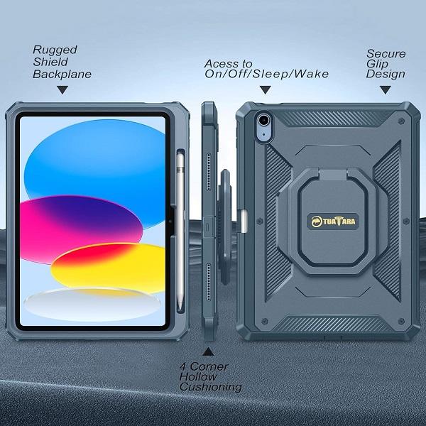 Fintie Heavy-Duty Case for 2025 iPad A16 11th Gen & iPad 10th Gen, 360-Degree Rotating Stand and Screen Protector, iPad A16 Protective Cover - Navy