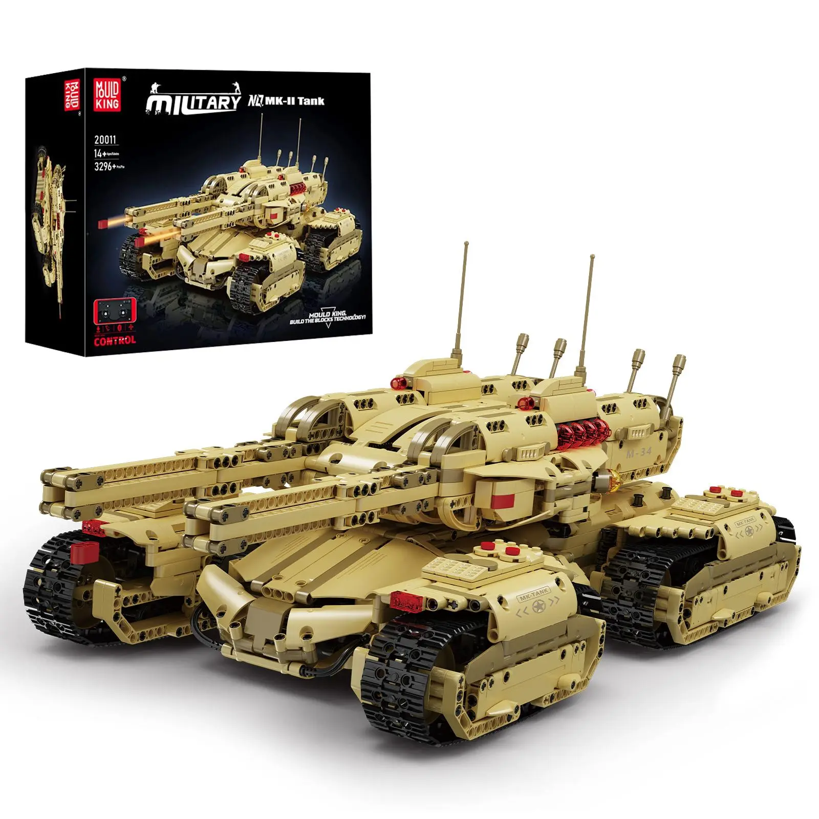 Mould King 20011 Mammoth Tank Military Construction Model, 3296-Piece Remote Control Building Blocks Kit, RC Brick Building Sets for Adults & Kids (Technology Series)