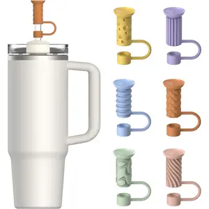 Silicone Straw Covers Cap, 6 Pcs Reusable 0.39in/10mm Suction Cup Straw Toppers for Stanley Cup 40 30 oz, Multicolor