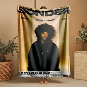 1 piece Brent Faiyaz collaborates with DPAT and ATU on the album "Sonder" release. themed flannel blanket - Flannel blanket with modern design, suitable for sofas and beds, all-season use, super soft and comfortable, digitally printed pattern, 100%