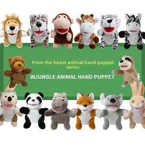 Tiger Animal Hand Puppet Toy Parent-Child Interactive Lion Puppet Doll Rabbit Plush Toy with Open Mouth and Moving