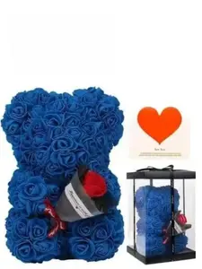 Forever Flower Pe Rose Bear Bouquet, Cute Floral Pattern, Perfect Gift for Valentine's Day, Graduation, Birthday, No Necklace Included