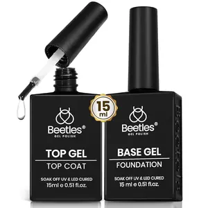 Beetles No Wipe Gel Top Coat and Base Coat Set for Gel Polish - 2Pcs 15ml Super Shiny and Long Lasting Soak Off UV/LED Lamp Needed, Halloween Fall Nail Art Design Gift
