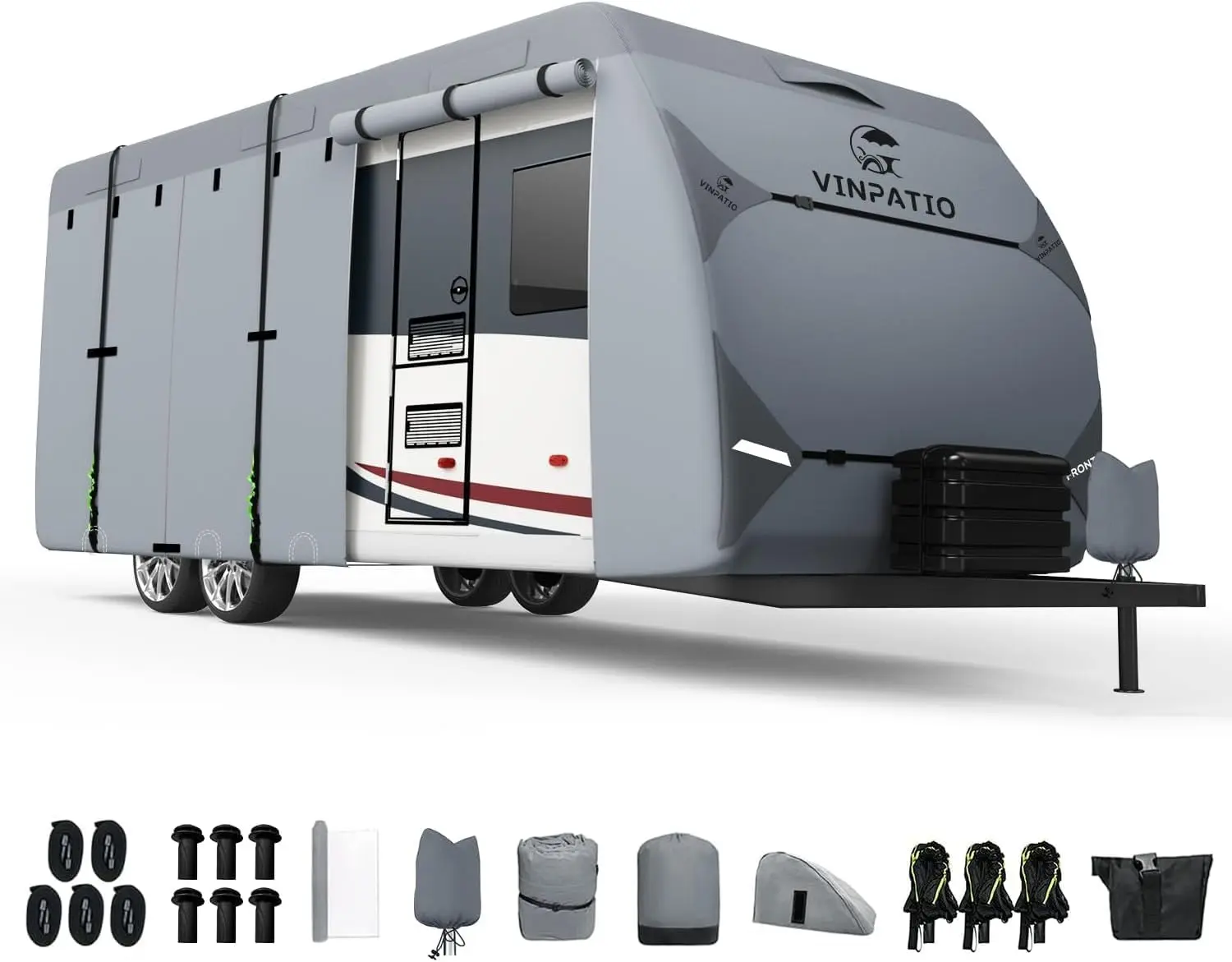 RV Cover: 7 Layers Heavy Duty RV & Trailer Cover, Travel Trailer Cover, Camper Cover, Toy Hauler Cover with Extra Windproof Straps, Tongue Jack Cover, Gutter Covers