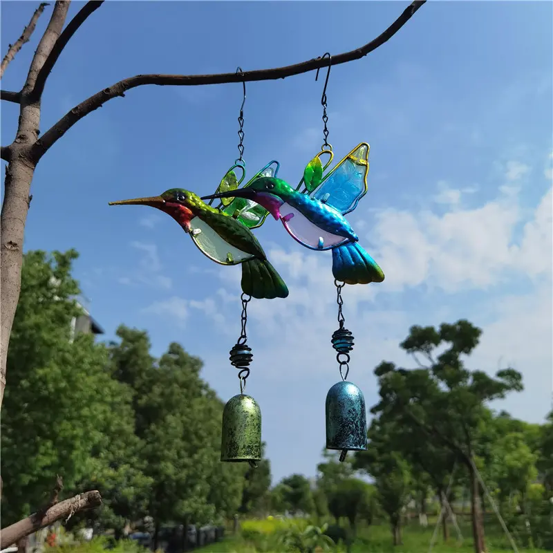 Hummingbird Wind Chime - Tree-Mounted Glass Paint Bell Ornament with Chiming Sound, Creative Dragonfly-Themed Rustic Countryside Decor for Garden, Enhances Aesthetic (Home Improvement Supply)