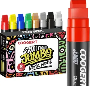 8 Vibrant Colors Jumbo Poster Markers, 15MM Thick Permanent Acrylic Graffiti Markers, Wide Tip Paint Marker for Canvas, Posters Board, Fabric, Window, Wood, Teachers, Banner painting supplies