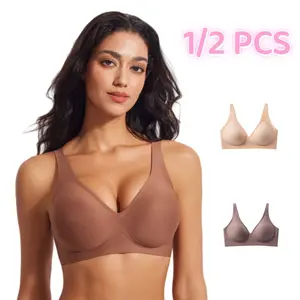 EssElegance 1/2PCS Bra Everyday Push Up Womenswear Bras Seamless Comfortable  Wireless Womens Bralettes Vneck TK85