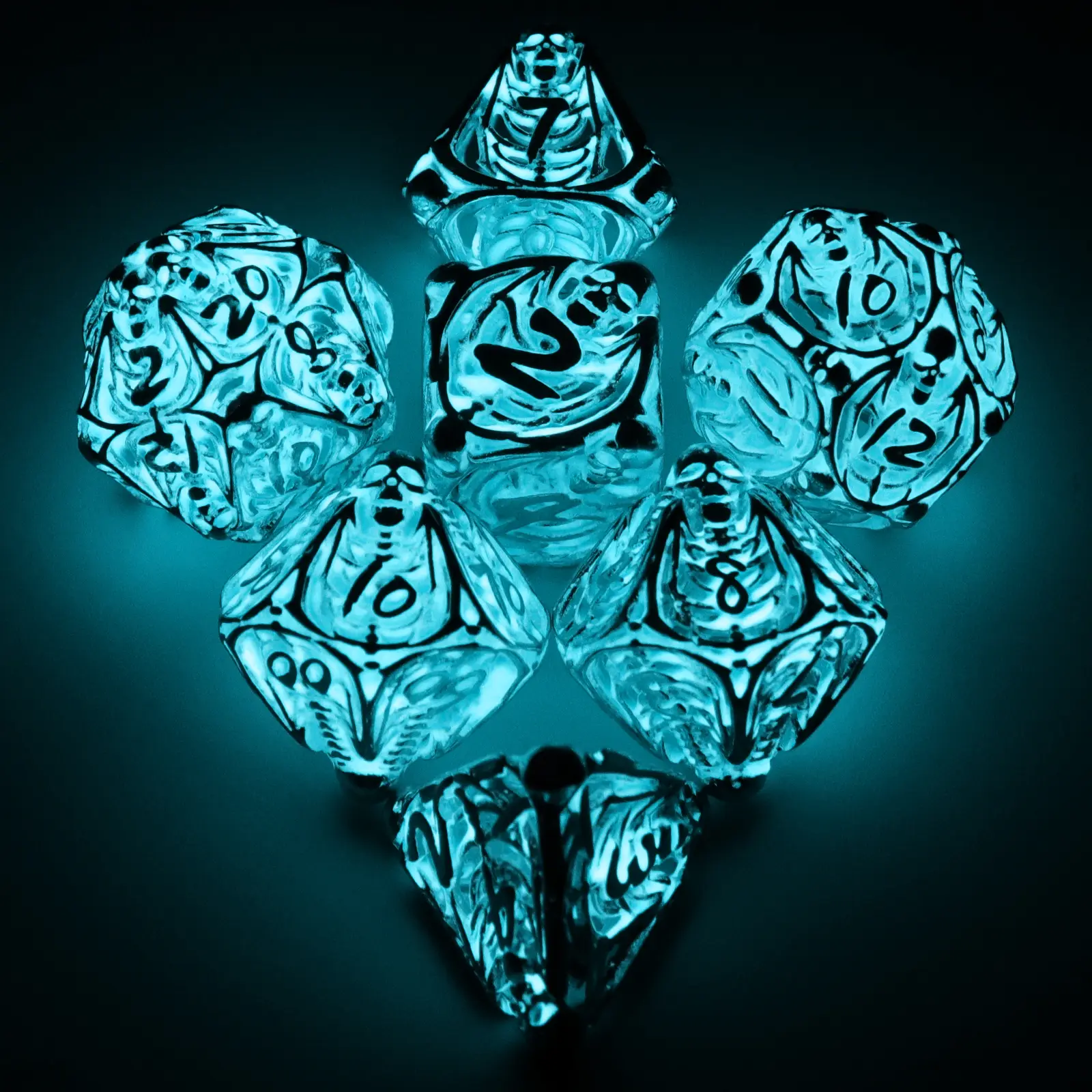 Vine Theme Glow-in-Dark Hollow Metal Polyhedral Dice Set - Unisex, Crisp Collision Sound, for Dungeons and Dragons RPG Games, Halloween Gift for Role-Playing Fans