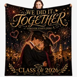 Class of 2026 Couple Graduation Blanket, We Did It Together Flannel Throw Blanket, Romantic Graduation Gift for Boyfriend Girlfriend, Soft Cozy Blanket for Couples outdoorfun