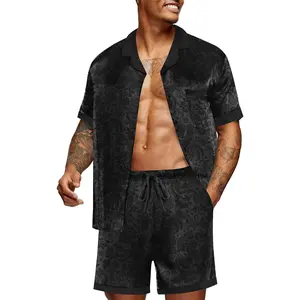 Men Satin Silk Pajamas Set with Pockets Sleepwear