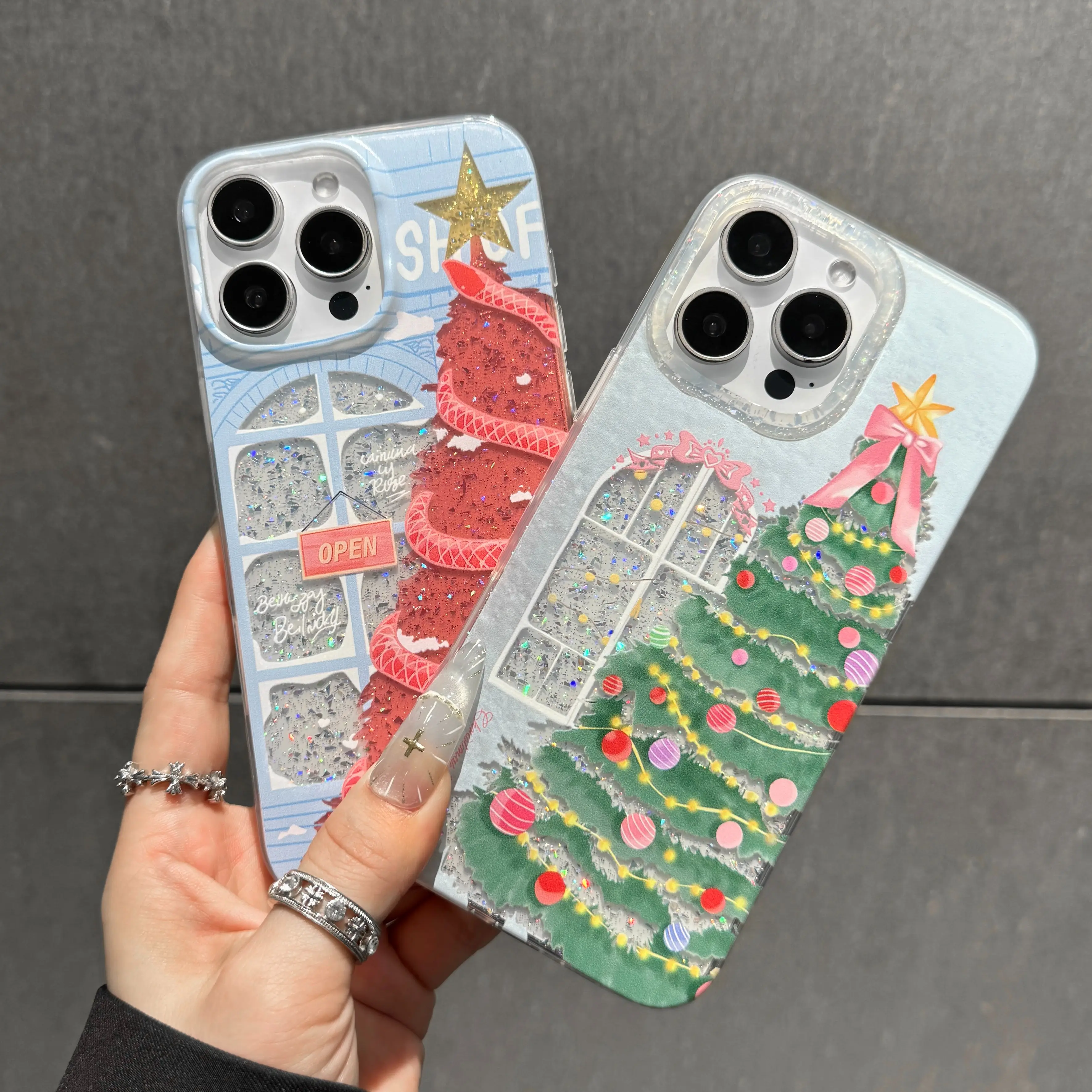 Christmas Tree Pattern Durable Protective Phone Case Cover for iPhone 17/16 Pro Max/15/14 Plus/13/12/11, Luxurious Glitter TPU Material, Shockproof, Anti-Slip Design, All-Around Protection, Ideal Gift for Relatives & Friends (HY40)