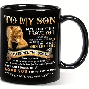 1 Inspirational Lion Design Coffee Mug for Son from Mom - 11oz Gift with Heartfelt Message, Mother's Day Father's Day Birthday Present, Hand Wash Only Reusable Encouragement Gift for Youngsters, Mom Coffee Mug