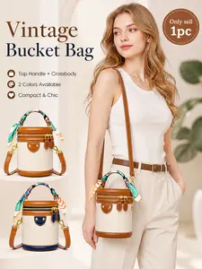 Mini Bucket Crossbody Bag for Women, Small Round PU Leather Handbag with Top Handle, Versatile 2-in-1 Handheld and Crossbody Purse, Fashionable Shoulder Purse with Zipper Closure, for Everyday Casual Wear, Work, Dates and Vacation, Fashionable Bags